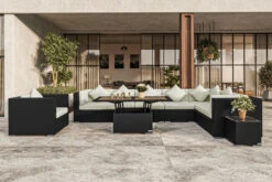 OUTFLEXX Loungemöbel-Set, Braun, Polyrattan, Für 8 Personen, Inkl. Loungetisch, Wasserfeste Kissenbox