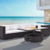 OUTFLEXX Ecklounge-Set Polyrattan, Braun, Für 5 Personen, Inkl. Loungetisch, Wasserfeste Kissenbox