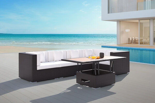 OUTFLEXX Ecklounge-Set Polyrattan, Braun, Für 5 Personen, Inkl. Loungetisch, Wasserfeste Kissenbox 1 OUTFLEXX Ecklounge-Set Polyrattan, Braun, Für 5 Personen, Inkl. Loungetisch, Wasserfeste Kissenbox
