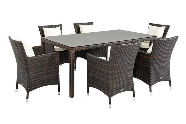 OUTFLEXX Dining Set, Braun Marmoriert, Polyrattan, Tisch 180x100cm, Spraystone, 6mm, 6 Sessel 15 OUTFLEXX Dining Set, Braun Marmoriert, Polyrattan, Tisch 180x100cm, Spraystone, 6mm, 6 Sessel – Bild 15