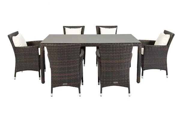 OUTFLEXX Dining Set, Braun Marmoriert, Polyrattan, Tisch 180x100cm, Spraystone, 6mm, 6 Sessel 16 OUTFLEXX Dining Set, Braun Marmoriert, Polyrattan, Tisch 180x100cm, Spraystone, 6mm, 6 Sessel – Bild 16