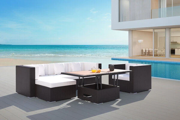 OUTFLEXX Loungemöbel-Set, Braun, Polyrattan, Für 5 Personen, Inkl. Loungetisch, Wasserfeste Kissenbox 1 OUTFLEXX Loungemöbel-Set, Braun, Polyrattan, Für 5 Personen, Inkl. Loungetisch, Wasserfeste Kissenbox