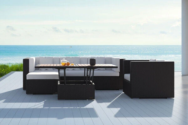 OUTFLEXX Loungemöbel-Set, Braun, Polyrattan, Für 5 Personen, Inkl. Loungetisch, Wasserfeste Kissenbox 2 OUTFLEXX Loungemöbel-Set, Braun, Polyrattan, Für 5 Personen, Inkl. Loungetisch, Wasserfeste Kissenbox – Bild 2