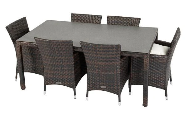 OUTFLEXX Dining Set, Braun Marmoriert, Polyrattan, Tisch 180x100cm, Spraystone, 6mm, 6 Sessel 17 OUTFLEXX Dining Set, Braun Marmoriert, Polyrattan, Tisch 180x100cm, Spraystone, 6mm, 6 Sessel – Bild 17