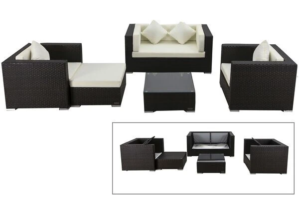 OUTFLEXX Loungemöbel-Set, 5 Personen, Braun, Polyrattan, Inkl. Kaffeetisch, Wasserfeste Kissenbox 1 OUTFLEXX Loungemöbel-Set, 5 Personen, Braun, Polyrattan, Inkl. Kaffeetisch, Wasserfeste Kissenbox