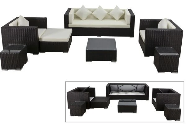 OUTFLEXX Loungemöbel-Set, Braun, Polyrattan, Für 6 Personen, Inkl. Kaffeetisch, Wasserfeste Kissenbox 1 OUTFLEXX Loungemöbel-Set, Braun, Polyrattan, Für 6 Personen, Inkl. Kaffeetisch, Wasserfeste Kissenbox