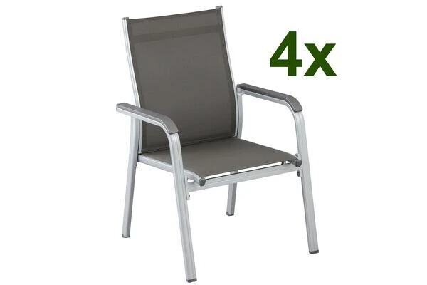 Kettler BasicPlus 4er-Set Stapelsessel, Silber/anthrazit, 0301205-0000 1 Kettler BasicPlus 4er-Set Stapelsessel, Silber/anthrazit, 0301205-0000
