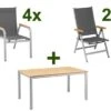 Kettler Granada Sitzgruppe, Silber/anthrazit, Teaktisch 160x95cm, 4 Stapel-, 2 Multipos.-sessel, FSC-zert.