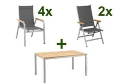 Kettler Granada Sitzgruppe, Silber/anthrazit, Teaktisch 160x95cm, 4 Stapel-, 2 Multipos.-sessel, FSC-zert.