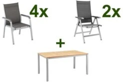 KETTLER Basic Plus Sitzgruppe, Silber/ Anthrazit, 160 X 95 Cm, Alu, 4 Stapel-, 2 Multipositionssessel
