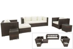 OUTFLEXX Loungemöbel-Set, Braun Marmoriert, Polyrattan, 6 Pers, Wasserfeste Kissenbox