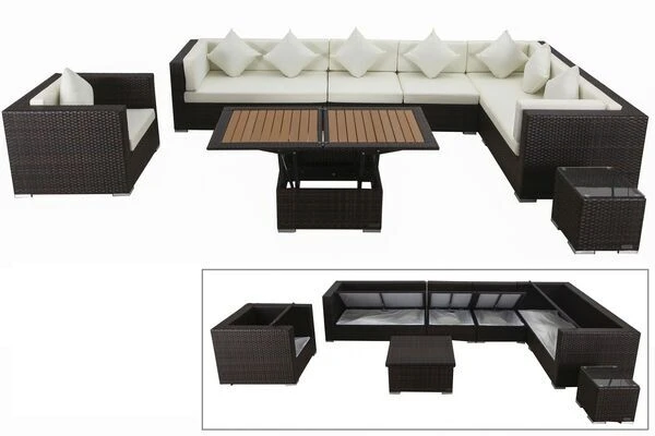 OUTFLEXX Loungemöbel-Set, Braun Marmoriert, Polyrattan, 8 Pers, Wasserfeste Kissenbox, Inkl. Loungetisch 1 OUTFLEXX Loungemöbel-Set, Braun Marmoriert, Polyrattan, 8 Pers, Wasserfeste Kissenbox, Inkl. Loungetisch