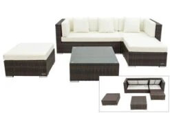 OUTFLEXX Loungemöbel-Set, Braun Marmoriert, 5 Pers, Polyrattan, Wasserfeste Kissenbox, Inkl. Beistelltisch