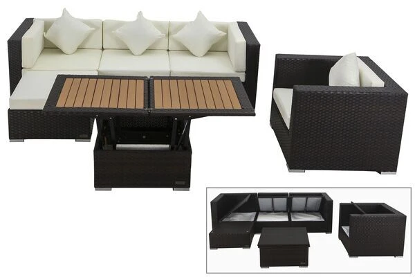 OUTFLEXX Loungemöbel-Set, Braun, Polyrattan, Für 5 Personen, Inkl. Loungetisch, Wasserfeste Kissenbox 4 OUTFLEXX Loungemöbel-Set, Braun, Polyrattan, Für 5 Personen, Inkl. Loungetisch, Wasserfeste Kissenbox – Bild 4