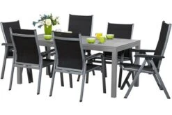 KETTLER Basic Plus Sitzgruppe, Silber/anthrazit, Alu/Textilene, 180/240x90cm, 4 Stapel-, 2 Multipositionssessel