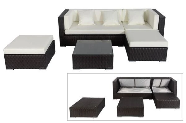 OUTFLEXX Loungemöbel-Set, Braun, Polyrattan, 5 Personen, Wasserfeste Kissenbox, Inkl. Kaffeetisch 1 OUTFLEXX Loungemöbel-Set, Braun, Polyrattan, 5 Personen, Wasserfeste Kissenbox, Inkl. Kaffeetisch