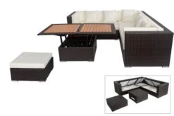 OUTFLEXX Loungemöbel-Set, Braun, Polyrattan, 6 Personen, Wasserfeste Kissenbox, Inkl. Loungetisch