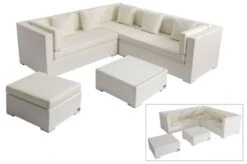 OUTFLEXX Loungemöbel-Set, Weiß, Polyrattan, 6 Personen, Wasserfeste Kissenbox, Inkl. Kaffeetisch