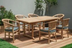 OUTFLEXX Esstischgarnitur, Teakholz, Ausziehtisch 160/210 X 90 Cm, 6 Armlehnensessel, Inkl. Polster
