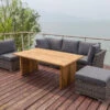 OUTFLEXX Loungegarnitur, Polyrattan/Teakholz, Tisch 160x90cm, Für 5 Personen, Wasserfeste Kissenbox