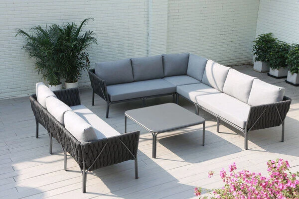 OUTFLEXX Mermaid Lounge-Set, Anthrazit, Alu/XL Rope, 6-teilig, Inkl. Sitz- Und Rückenkissen, Tisch 95 X 95 X 42 Cm 1 OUTFLEXX Mermaid Lounge-Set, Anthrazit, Alu/XL Rope, 6-teilig, Inkl. Sitz- Und Rückenkissen, Tisch 95 X 95 X 42 Cm