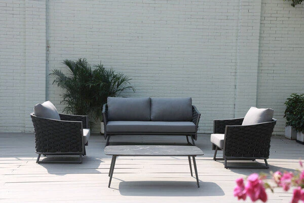 OUTFLEXX Oranger Blossom Lounge-Set, Anthrazit, Alu/XL Rope, 4-teilig, Inkl. Sitz- Und Rückenkissen, Tisch 120 X 70 X 42 Cm 1 OUTFLEXX Oranger Blossom Lounge-Set, Anthrazit, Alu/XL Rope, 4-teilig, Inkl. Sitz- Und Rückenkissen, Tisch 120 X 70 X 42 Cm