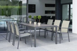 STERN New Levanto Esstischgarnitur, Anthrazit/grün, Alu/Textilene, Tisch 200 X 100 Cm, 6 Personen