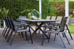 HARTMAN Sondermodell Xanadu / Aruba Sitzgruppe, Xerix/anthrazit, Alu/Glaskeramik, 10 Stapelsessel, 220/280x100cm