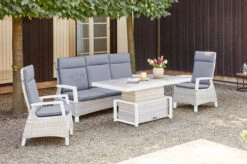 SIENA GARDEN Corido Loungeset, Ice Grey, Alu / Gardino®-Geflecht, 2 Diningsessel + 3er Sofa, Stufenloser Lifttisch 160x90x47-71cm