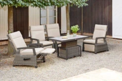 SIENA GARDEN Corido Sitzgruppe, Charcoal, Alu / Gardino®-Geflecht, 4 Relaxsessel, Stufenloser Lifttisch 130x75x47-71cm