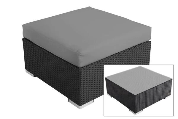 OUTFLEXX Beistelltisch/Hocker, Schwarz, Polyrattan, Inkl. Glasplatte Und Polster 1 OUTFLEXX Beistelltisch/Hocker, Schwarz, Polyrattan, Inkl. Glasplatte Und Polster