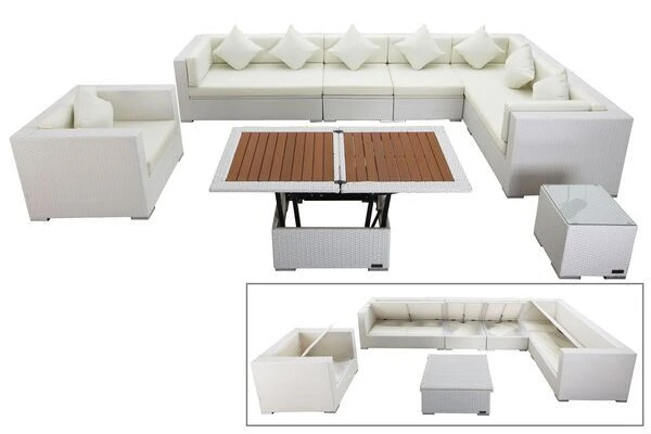 OUTFLEXX Loungemöbel-Set, Weiß, Polyrattan, Für 8 Personen, Inkl. Loungetisch, Wasserfeste Kissenbox 1 OUTFLEXX Loungemöbel-Set, Weiß, Polyrattan, Für 8 Personen, Inkl. Loungetisch, Wasserfeste Kissenbox