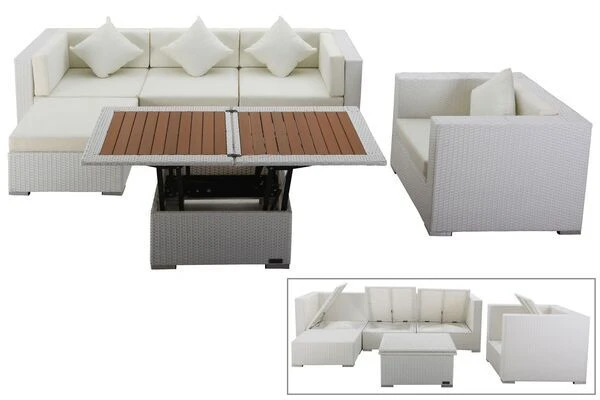 OUTFLEXX Loungemöbel-Set, Weiß, Polyrattan, Für 5 Personen, Inkl. Loungetisch, Wasserfeste Kissenbox 4 OUTFLEXX Loungemöbel-Set, Weiß, Polyrattan, Für 5 Personen, Inkl. Loungetisch, Wasserfeste Kissenbox – Bild 4