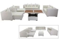 OUTFLEXX Loungemöbel-Set, Weiß, Polyrattan, Für 9 Personen, Inkl. Loungetisch, Wasserfeste Kissenbox