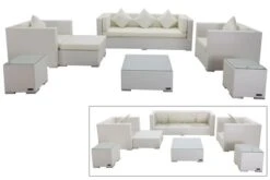 OUTFLEXX Loungemöbel-Set, Weiß, Polyrattan, Für 6 Personen, Inkl. Kaffeetisch, Wasserfeste Kissenbox