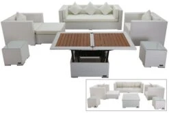 OUTFLEXX Loungemöbel-Set, Weiß, Polyrattan, Für 6 Personen, Inkl. Loungetisch, Wasserfeste Kissenbox