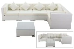 OUTFLEXX Loungemöbel Polyrattan, Weiß, Für 5 Personen, Inkl. Kaffeetisch, Wasserfeste Kissenbox