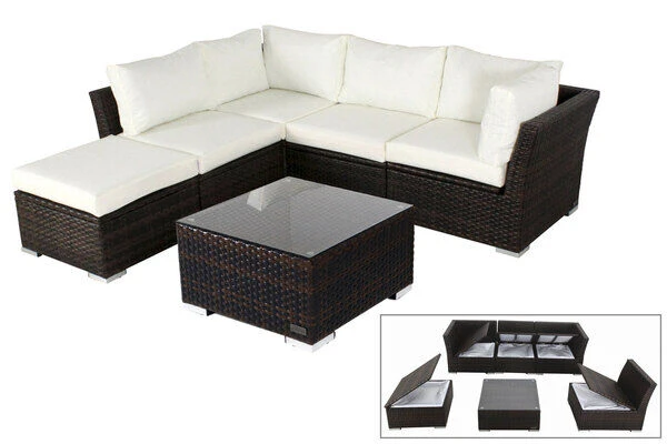 OUTFLEXX Loungemöbel-Set, Braun Marmoriert, Polyrattan, Inkl. Kaffeetisch, Für 5 Personen, Wasserfeste Kissenbox 1 OUTFLEXX Loungemöbel-Set, Braun Marmoriert, Polyrattan, Inkl. Kaffeetisch, Für 5 Personen, Wasserfeste Kissenbox