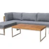 OUTFLEXX Ecklounge, Natur/grau, Edelstahl/Teak, 4 Personen, Inklusive Tisch 110 X 60 Cm, Lehne Links
