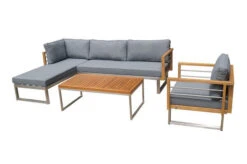 OUTFLEXX Ecklounge, Natur/grau, Edelstahl/Teak, 5 Personen, Inklusive Sessel Und Tisch 110 X 60 Cm, Lehne Links