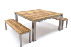 OUTFLEXX Rimini Sitzgruppe, Silber/natur, Edelstahl/Teak, 6 Personen, Recycled Teak, Quadratisch