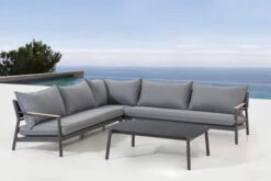 OUTFLEXX Monti Ecklounge, Dunkelgrau, Alu/FSC®-Teakholz/Polyester, 4-5 Personen, Inkl. Loungetisch Und Polster