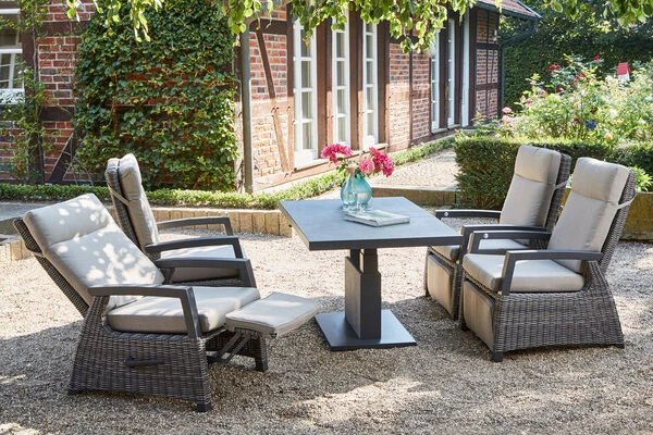 SIENA GARDEN Corido/Bellani Grau Loungeset, Charcoal/anthrazit/grau, Alu/Gardino®-Geflecht, Lifttisch 140x85 Cm, 4 Relaxsessel 1 SIENA GARDEN Corido/Bellani Grau Loungeset, Charcoal/anthrazit/grau, Alu/Gardino®-Geflecht, Lifttisch 140x85 Cm, 4 Relaxsessel