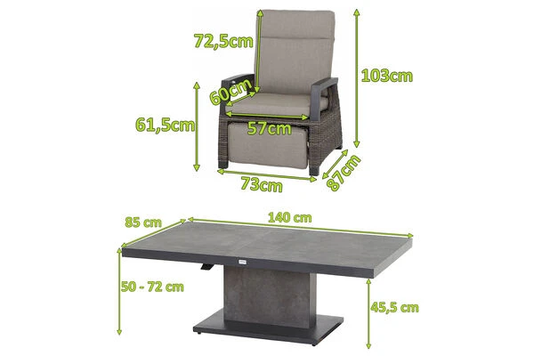 SIENA GARDEN Corido/Bellani Grau Loungeset, Charcoal/anthrazit/grau, Alu/Gardino®-Geflecht, Lifttisch 140x85 Cm, 4 Relaxsessel 5 SIENA GARDEN Corido/Bellani Grau Loungeset, Charcoal/anthrazit/grau, Alu/Gardino®-Geflecht, Lifttisch 140x85 Cm, 4 Relaxsessel – Bild 5