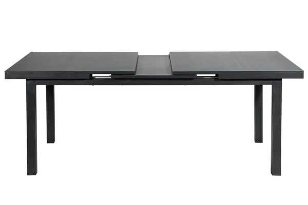 OUTFLEXX Premium Esstischgarnitur, OUTFLEXX® Anthrazit Matt, Alu / Glas / Teak, Tisch 180/240x100cm, 6 Stapelsessel 7 OUTFLEXX Premium Esstischgarnitur, OUTFLEXX® Anthrazit Matt, Alu / Glas / Teak, Tisch 180/240x100cm, 6 Stapelsessel – Bild 7