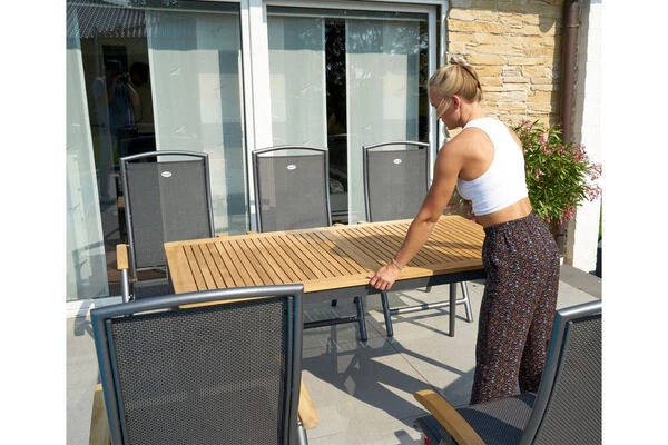 HARTMAN Silencio / Aruba Sitzgruppe, Xerix/natur, Alu/Teak, 6 Dining Sessel, 160/220x90cm, FSC-Teak Armlehnen 9 HARTMAN Silencio / Aruba Sitzgruppe, Xerix/natur, Alu/Teak, 6 Dining Sessel, 160/220x90cm, FSC-Teak Armlehnen – Bild 9