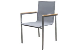 OUTFLEXX Esstischgarnitur, Silber/taupe, Edelstahl/Granit/Textil, 200x100 Cm, 6 Stapelsessel, Teakarmlehnen -Kettler Verkaufsgeschäft 22775 04.jpg