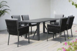 OUTFLEXX Mermaid Esstischgarnitur, Anthrazit, Alu/Rope, 6 Personen, Inkl. Sitz- Und Rückenkissen, Tisch 200x90 Cm