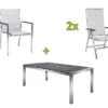 STERN Esstischgarnitur, Silber/grau, Edelstahl/Textilene, Tisch 200 X 100 Cm, 2 Teilige Tischplatte, 4 Stapelsessel, 2 Multipo, Padded