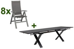 KETTLER Altura Esstischgarnitur, Anthrazit, Alu / Spraystone / Textil, Tisch 180/280x100cm, 8 Multipositionssessel